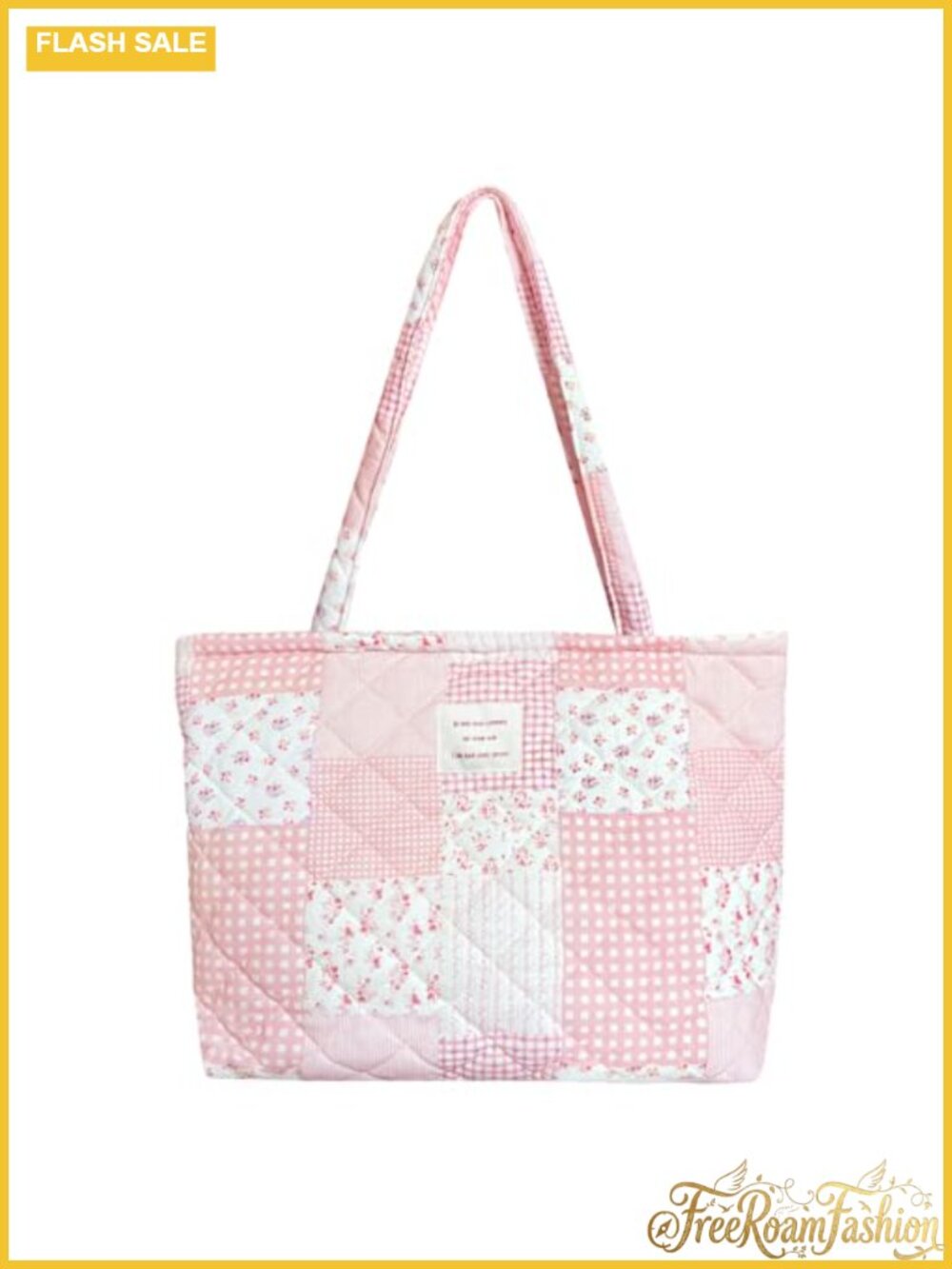 Quilted Floral Tote Bag Zipper Closure Shoulder Satchel